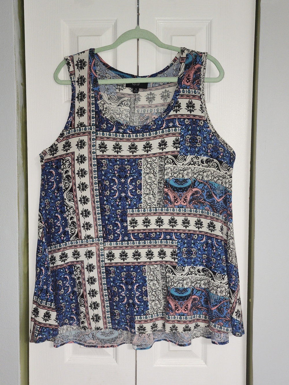 Patchwork, Baby Doll-Print Sleeveless Tank Boho Size 1X